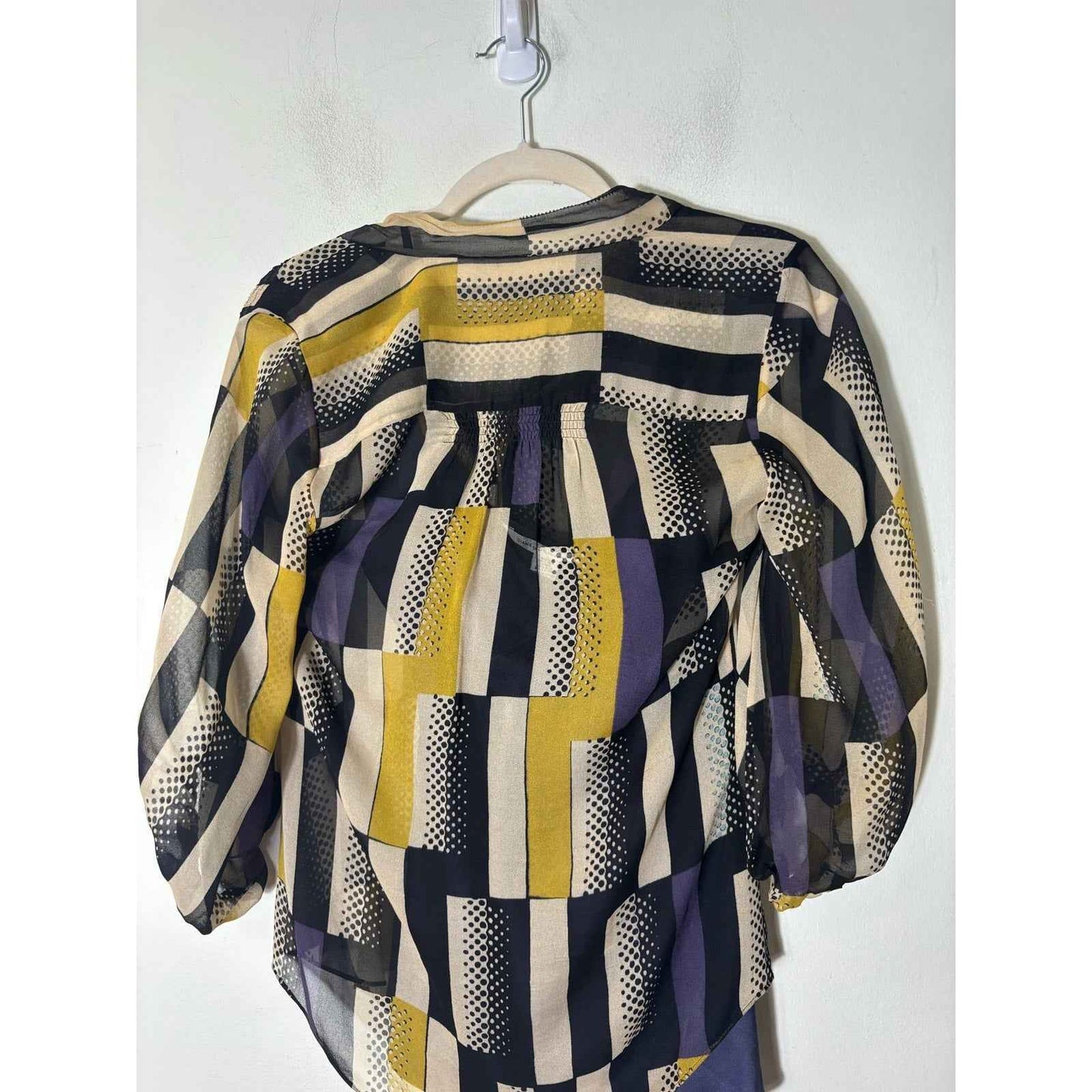 Diane Von Furstenberg Multicolored 3/4 Sleeve Silk Top Sz 2