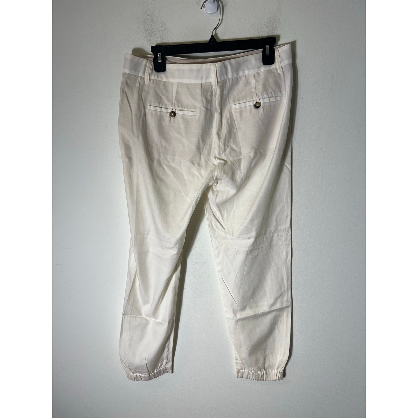 Vince Cream Flat Front Loose Fit Leasure Slacks With Elastic Ankles Sz 8