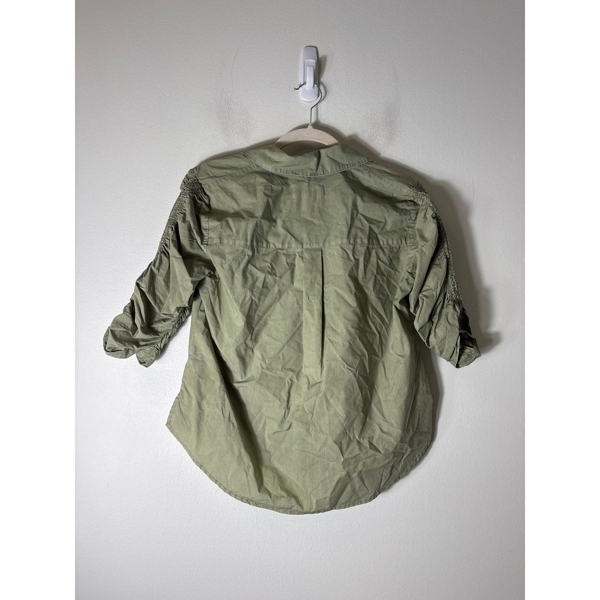 Veronica Beard Moss Green 3/4 Ruched Sleeve Button Up Cotton Shirt Sz 6