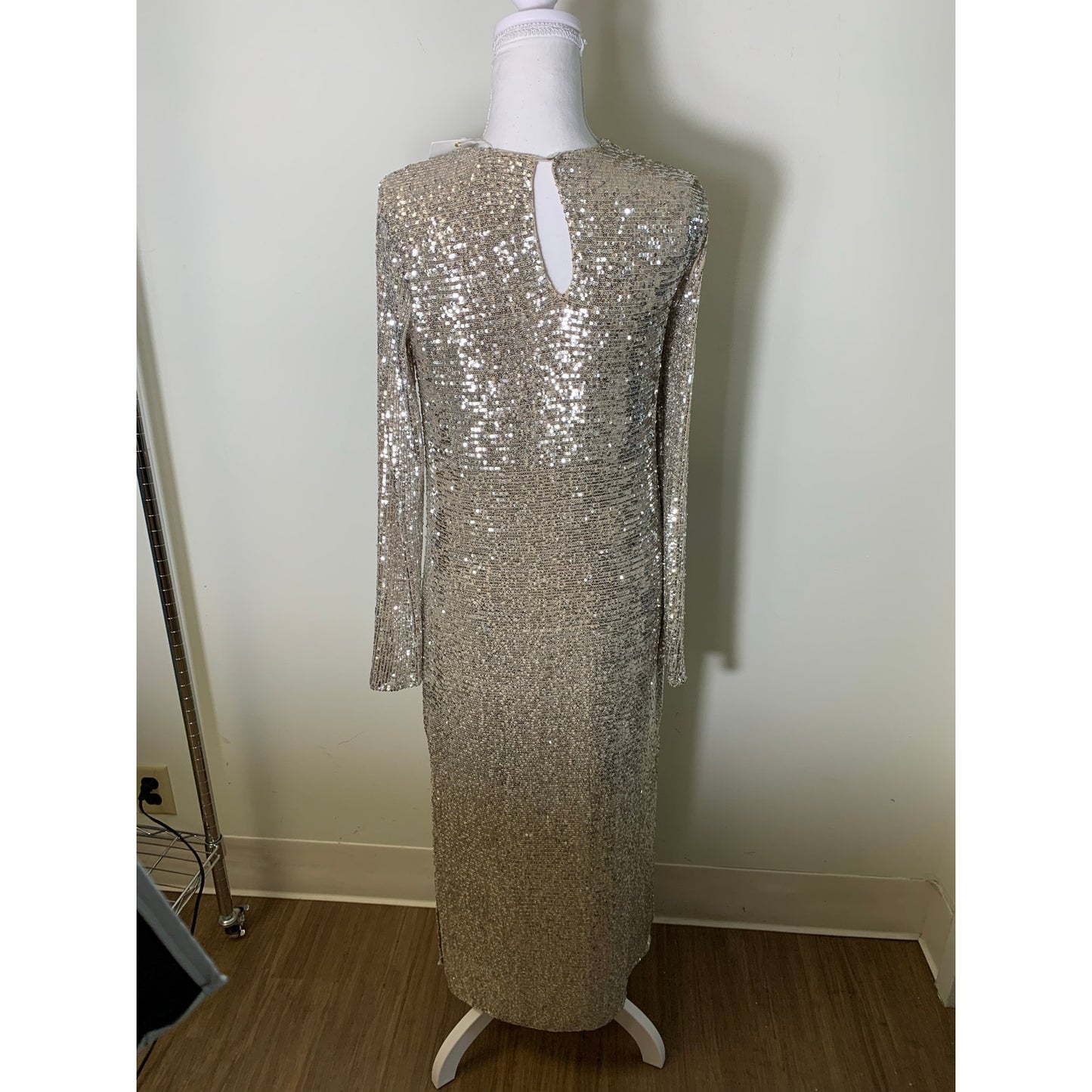 NWT Show Me Your Mumu Silver Sequin Long Sleeve Maxi Dress Sz XS