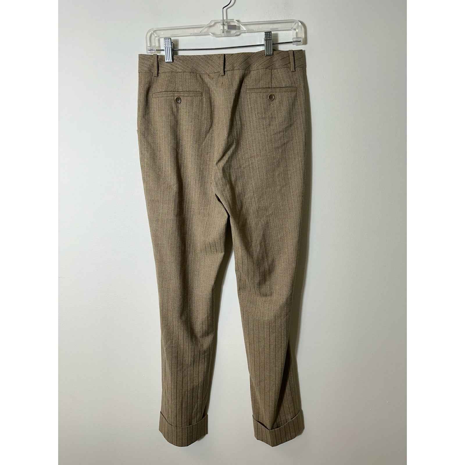 Per Se Brown Striped Straight Leg Cuffed Dress Pants Sz 4