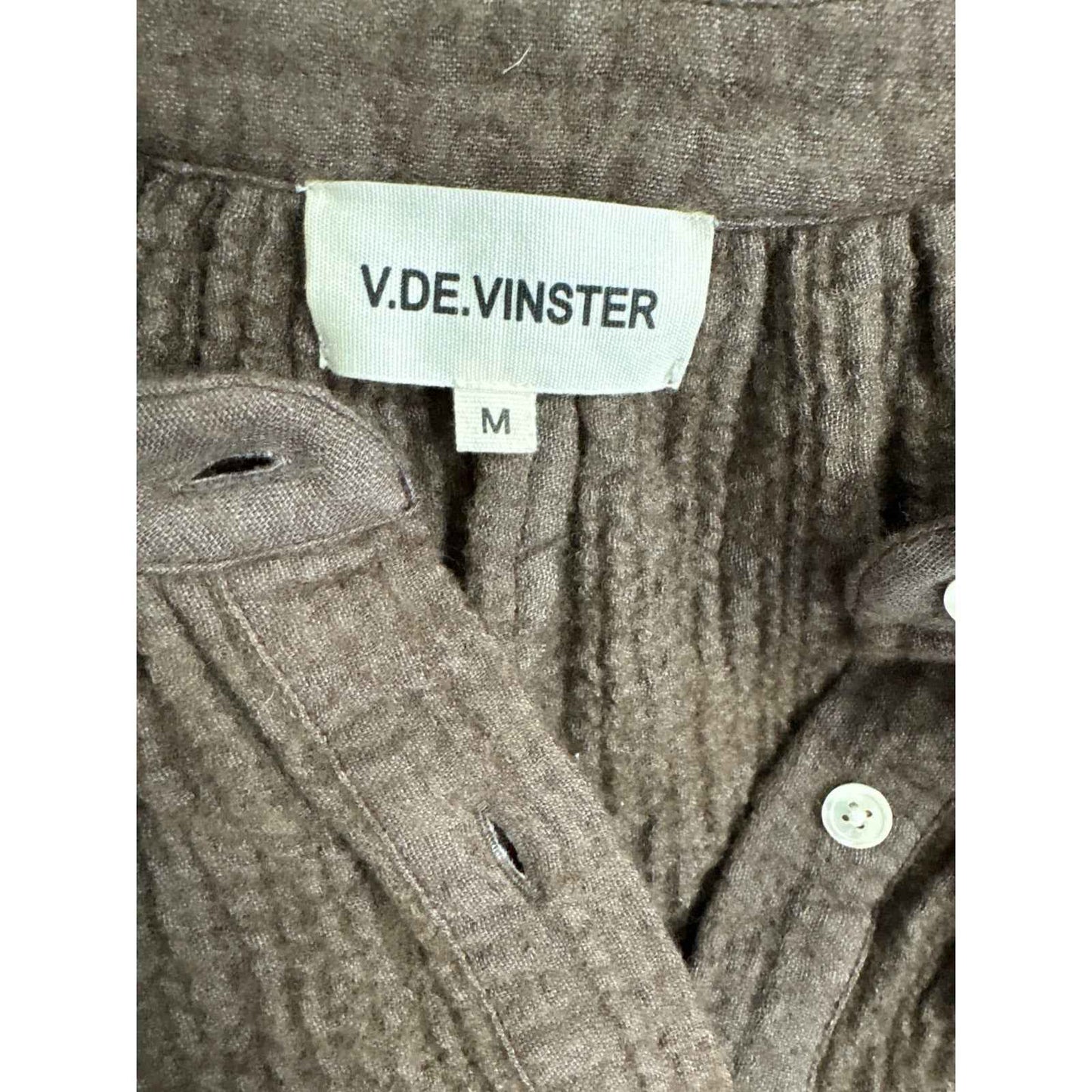 V.DE. Vinster Brown Waffle Gauze Long Sleeve Boxy Shirt Sz M