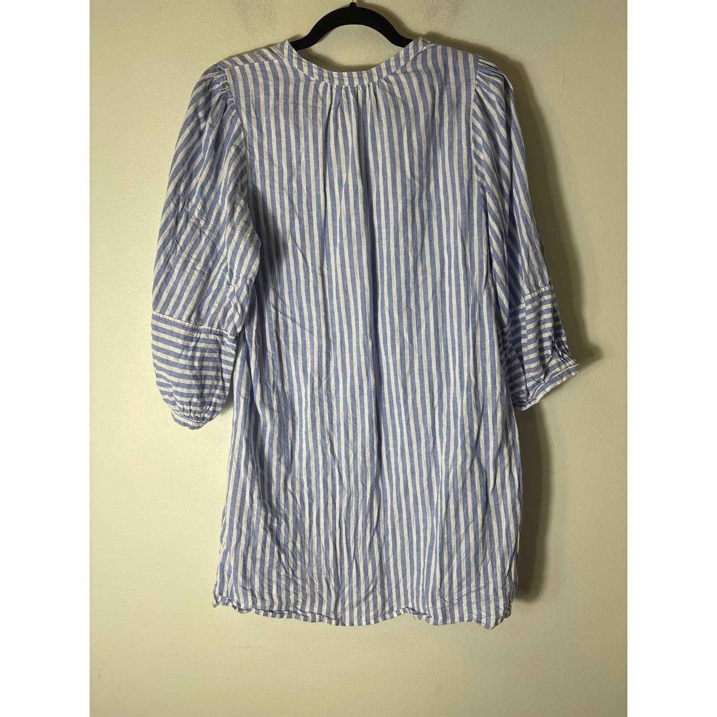 H&M Blue and White Stripe Long Sleeve V Neck Dress Sz S