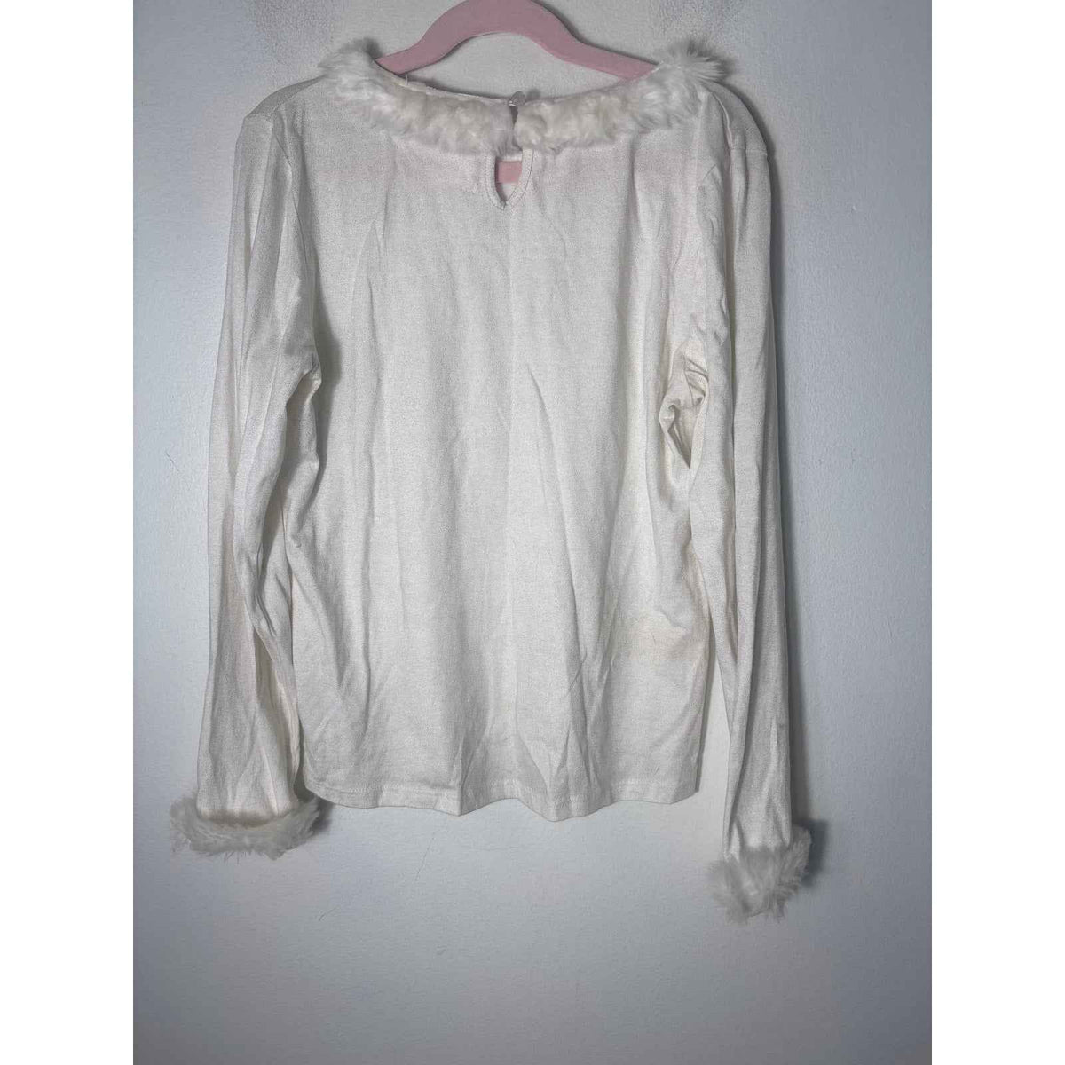 Girls Billie Blush Off White Fur Trimmed Long Sleeve Shirt Sz 10