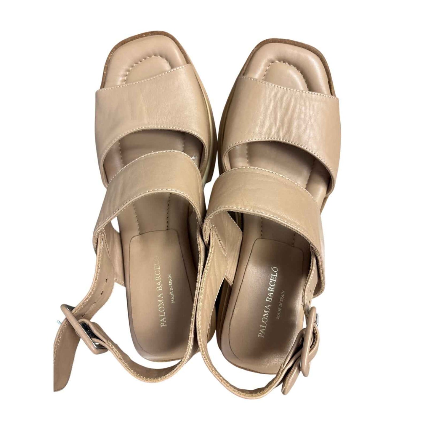 Paloma Barcel Camel Leather Stacked Sandals Sz 39 (8.5)
