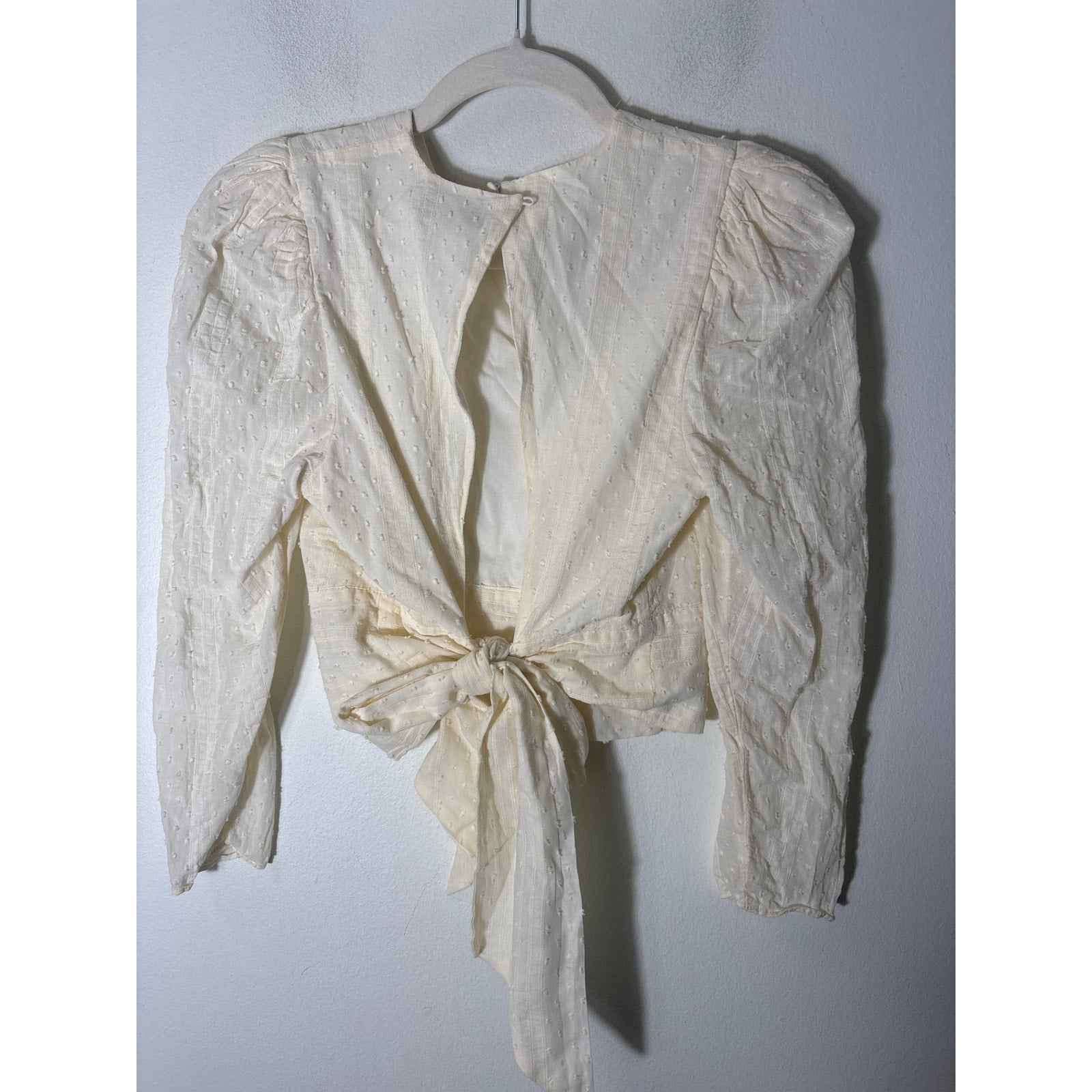 1. State Off White Long Sleeve Cropped Tie Back Cotton Shirt Sz M