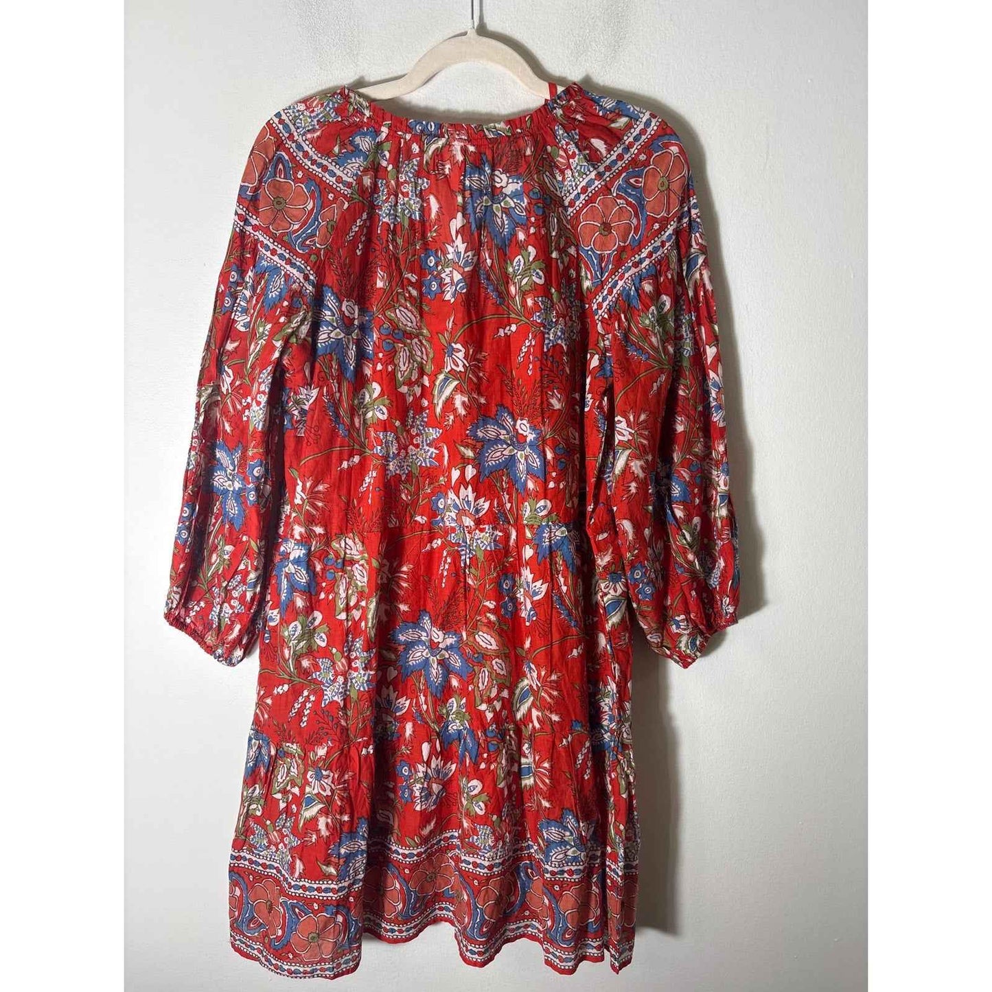 Velvet by Graham and Spencer Red 3/4 Puff Sleeve Cotton Knee Length Dress Sz M