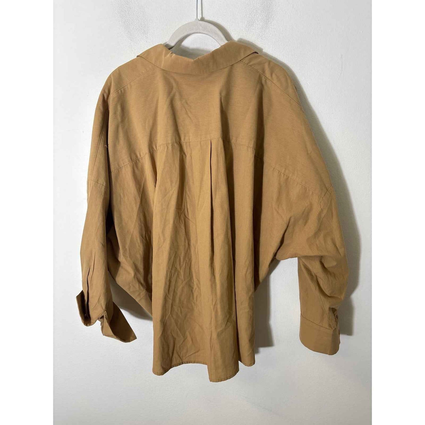 Pinch Brown/Tan Long Sleeve Pleated Cotton High Low Hem Shirt Sz M