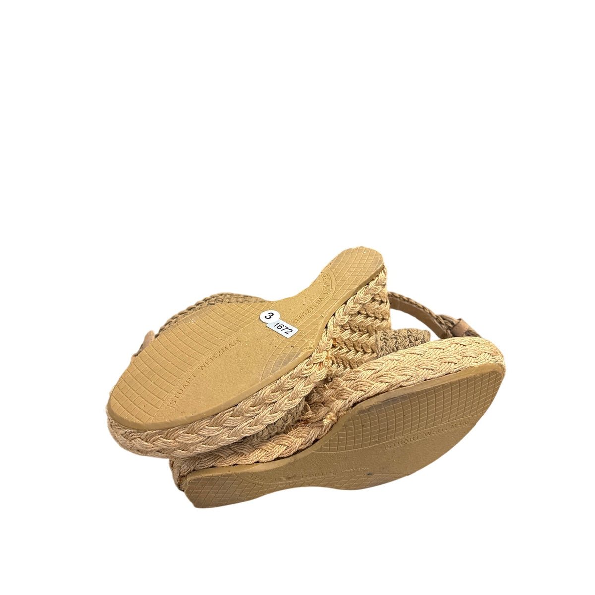 Stuart Weitzman Tan Braided Rafia Wedge Sandals Sz 8.5