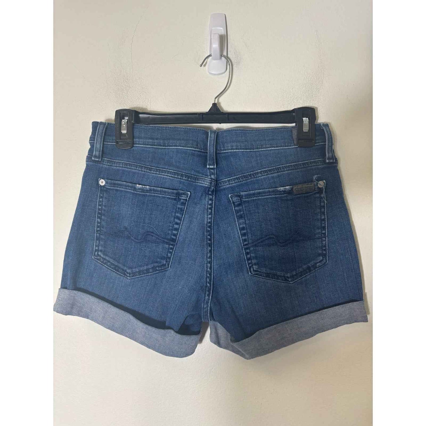 7 for All Mankind Mid Roll Up Blue Jean Short Sz 27
