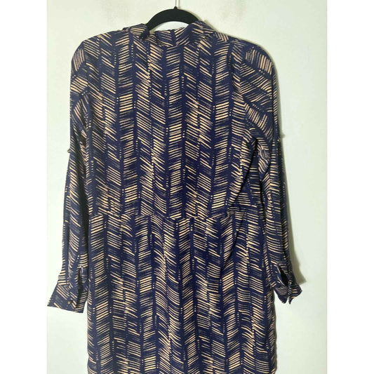 Maison Jules Navy Long Sleeve Button Up Knee Length Dress Sz S