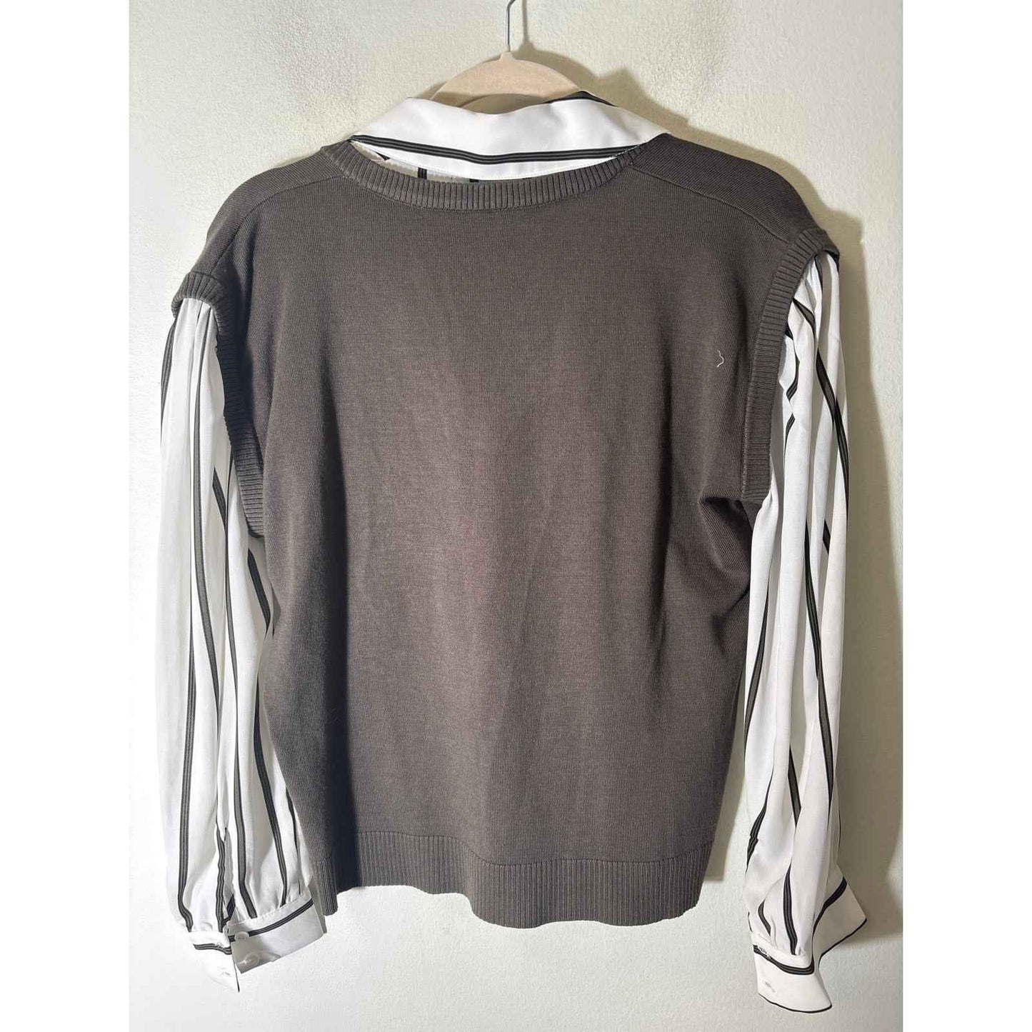 Adrianna Papell Grayish Green Layered Long Sleeve Sweater Sz S