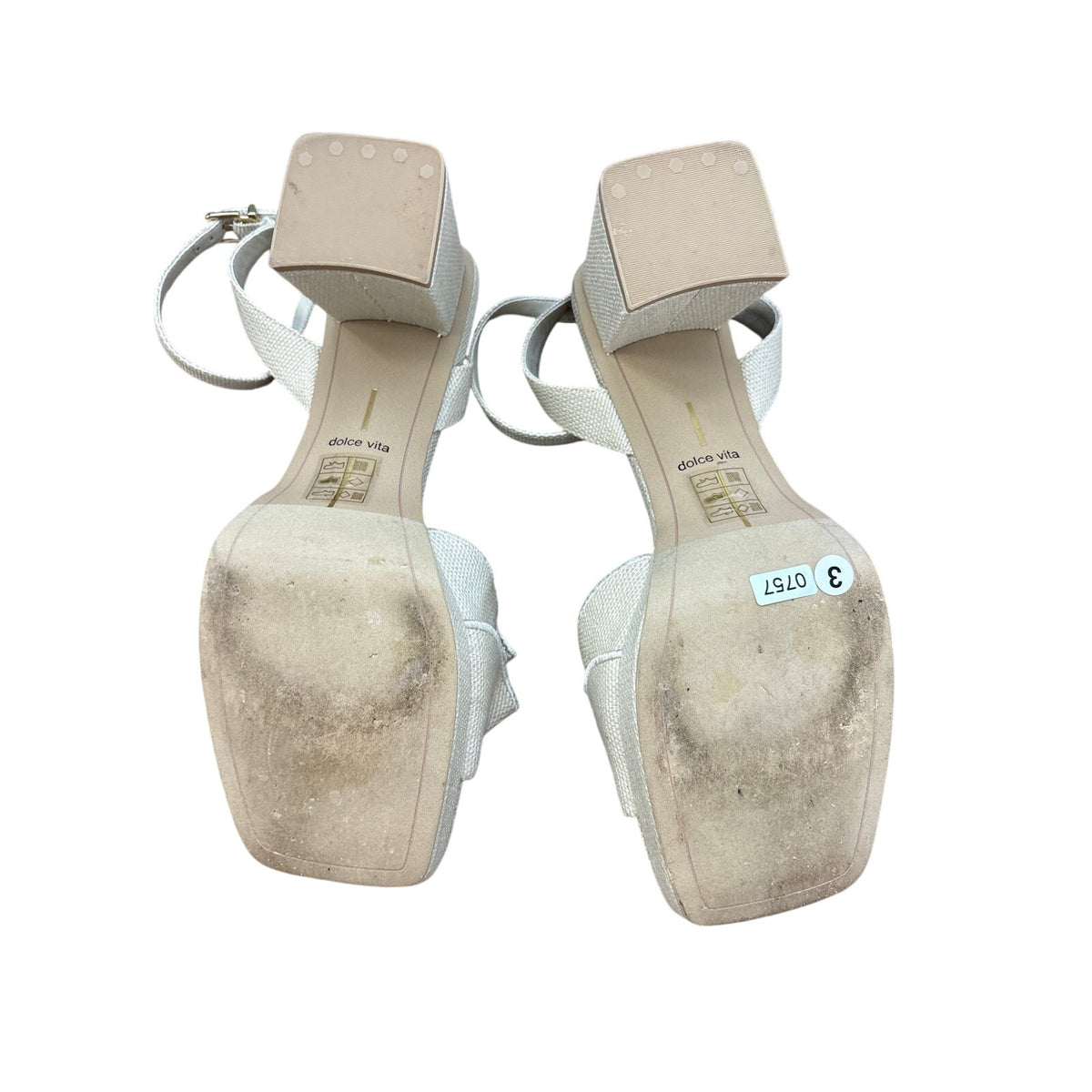 Dolce Vita Cream Woven Ankle Wrap Block Sandals Sz 9