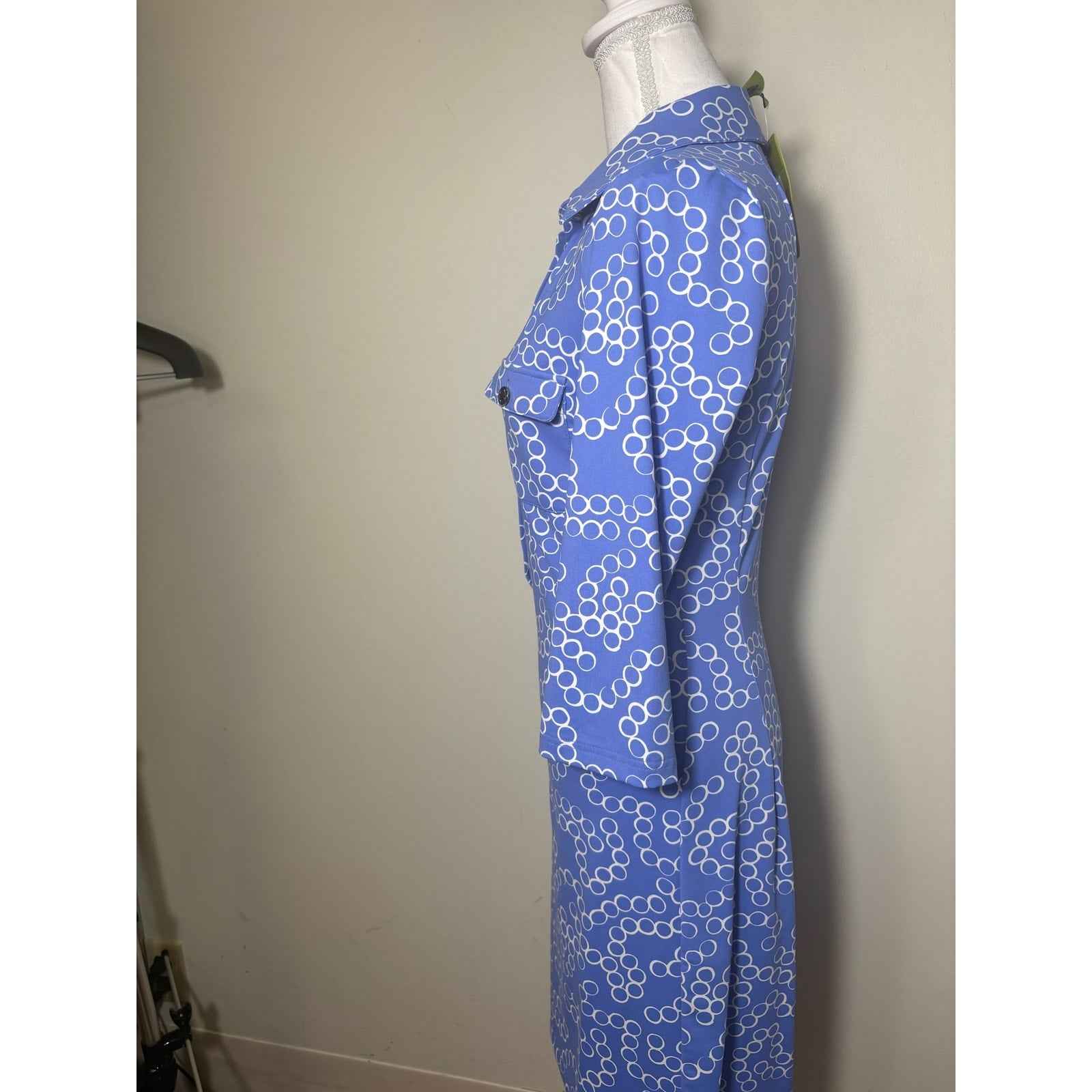 NWT Elizabeth McKay Blue and White Alexia Dress Sz S