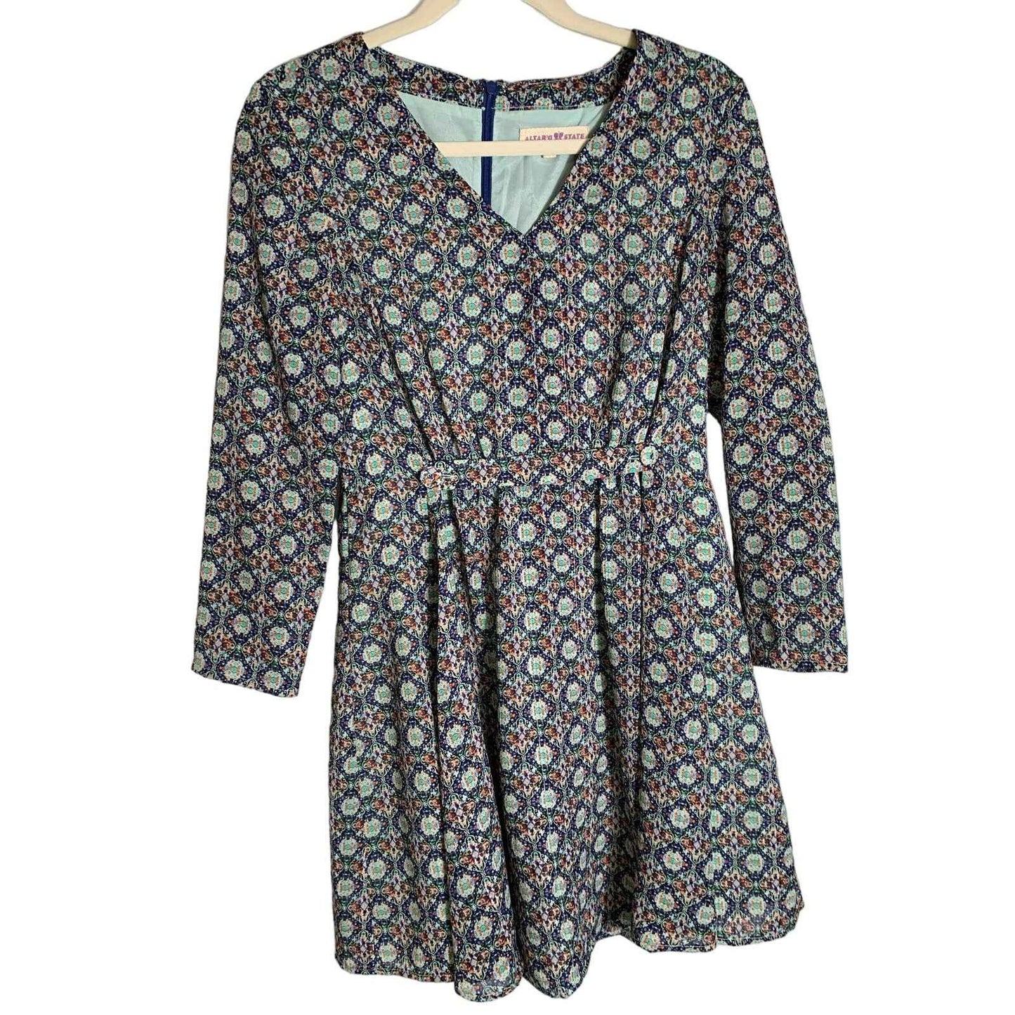 Altar'd State Printed A-Line Long Sleeve Mini Dress Sz S