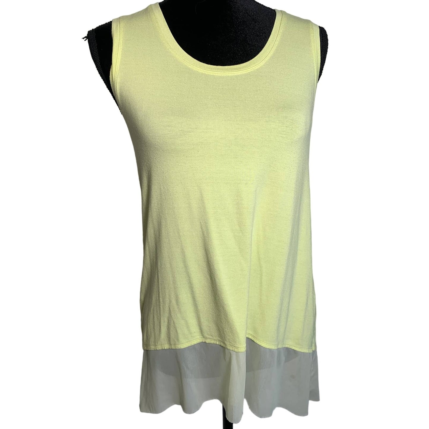 Black Label Lemon Yellow Sheer Inset Sleeveless Tank Top Sz 0