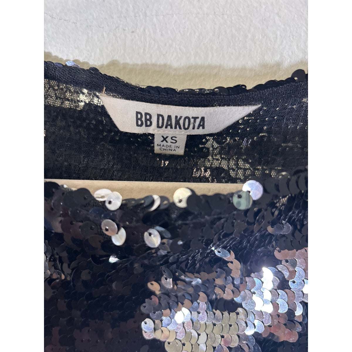 BB Dakota Black and Silver Sequin Party Top Sz XS