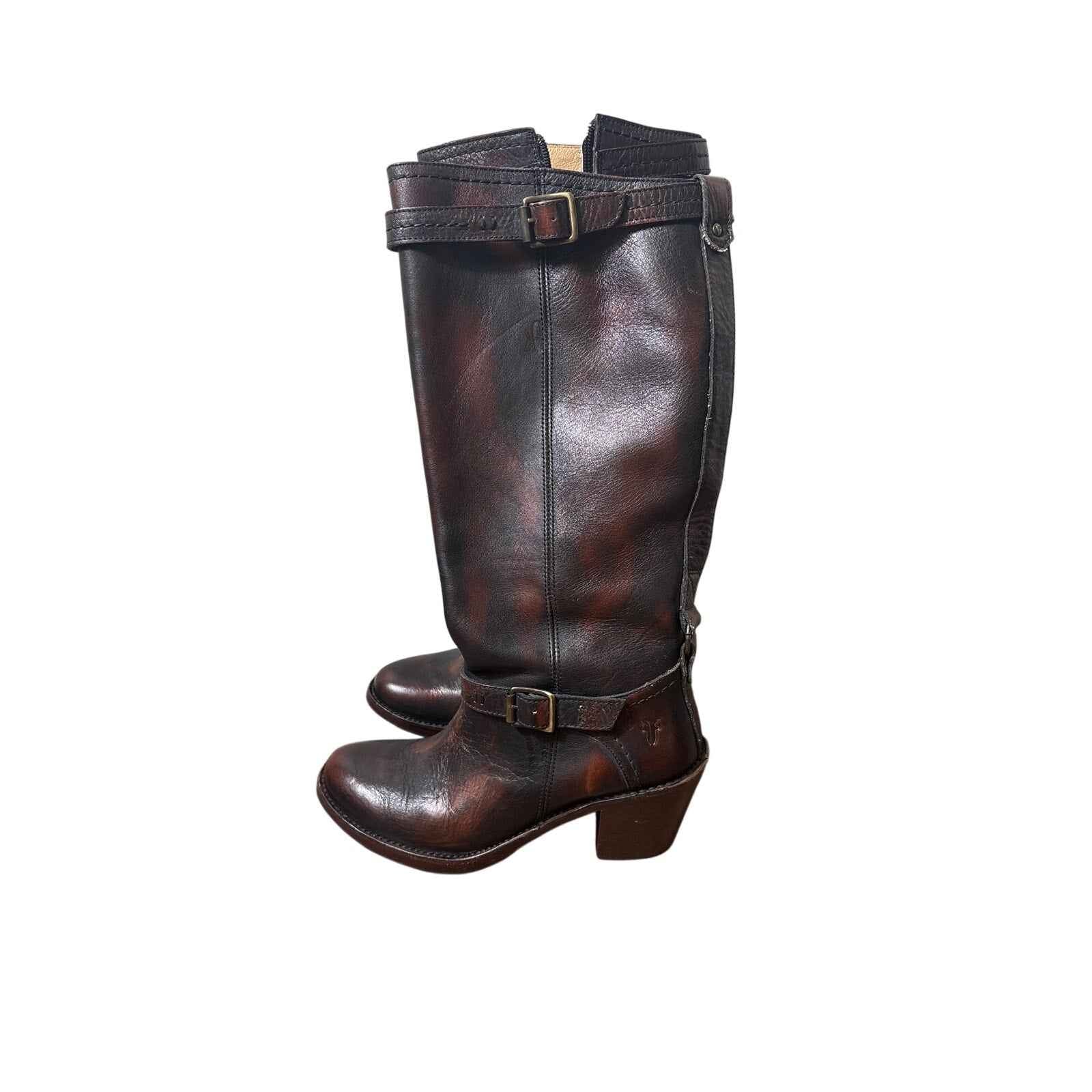 Frye Brown Buckle Leather Boots Sz 8