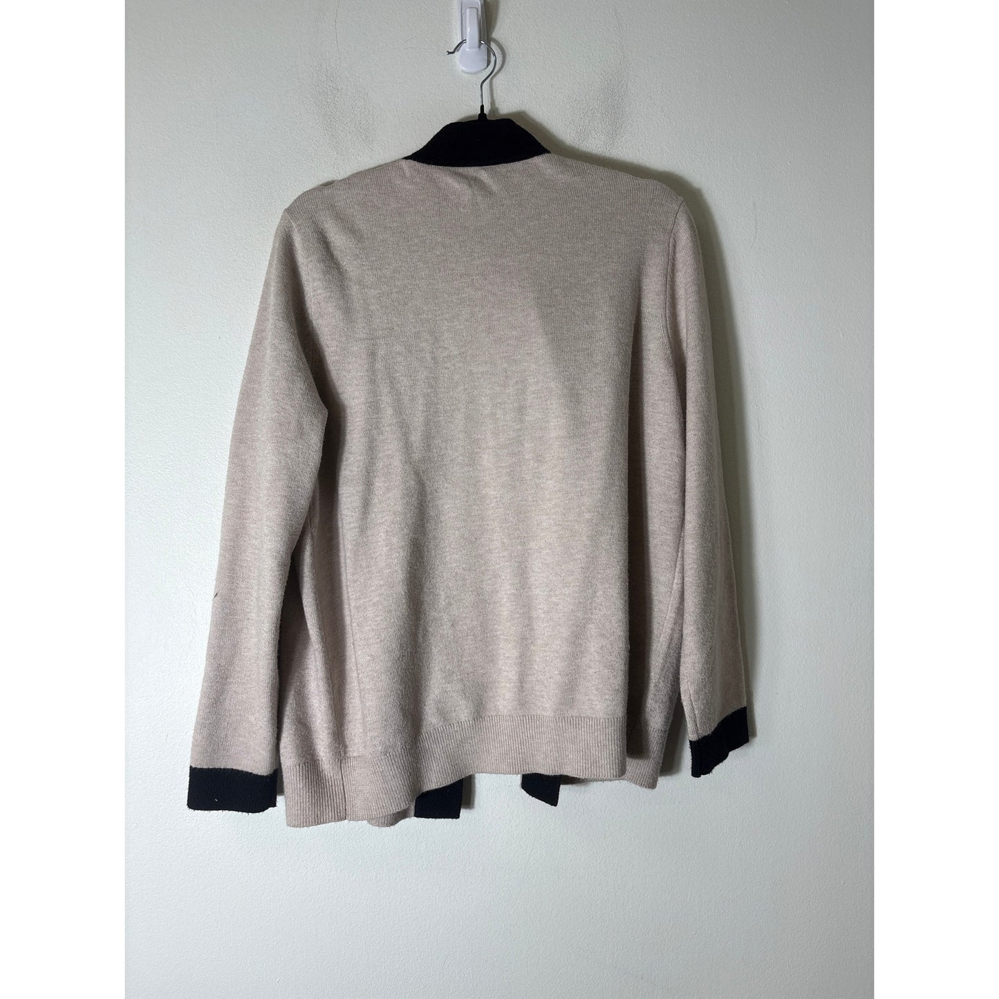 Ann Taylor Khaki and Black Trimmed Cardigan Sz LP