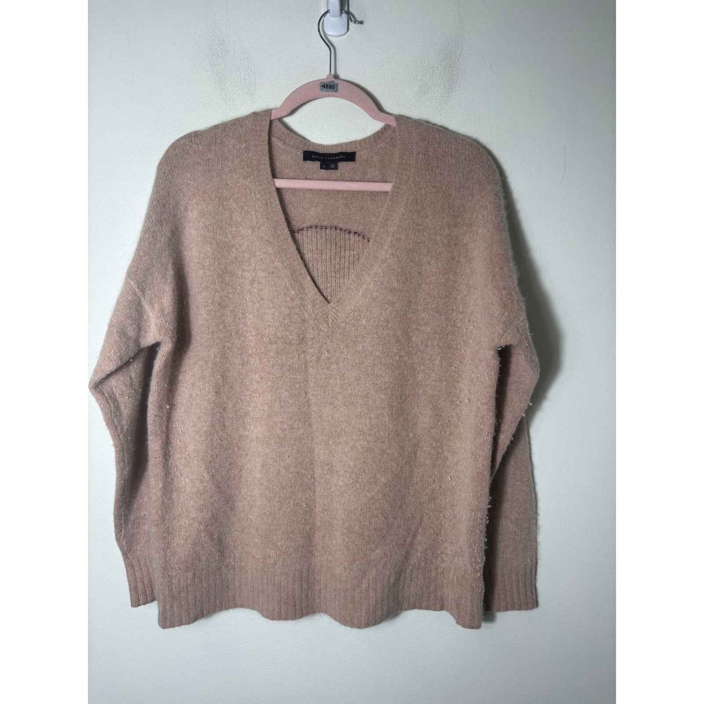 Skull Cashmere Pink V Neck W Skull On Back Sweater Sz s