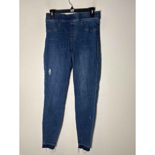 Spanx Blue Pull On Denim Distressed Jeans Sz M