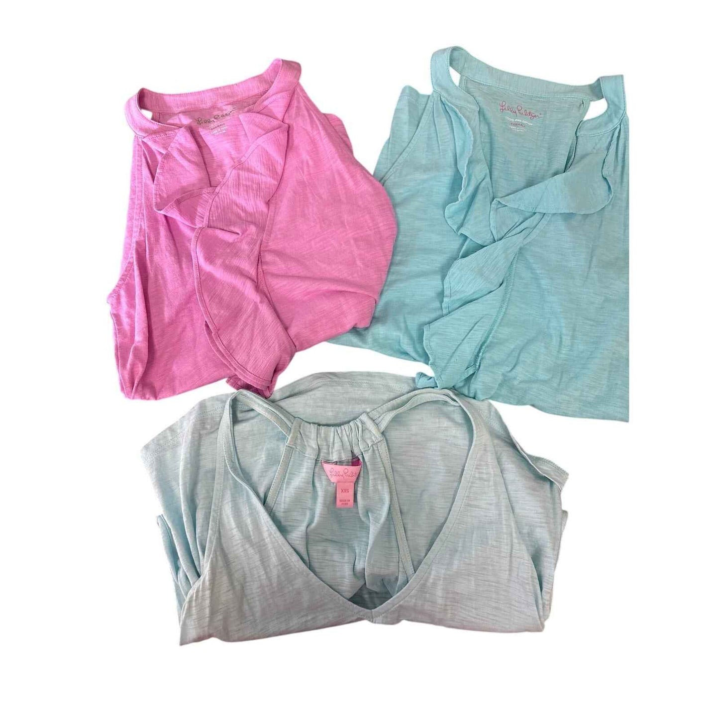 Bundle of 3 Lilly Pulitzer Pink and Teal Cotton Sleeveless Tanks Sz XXS