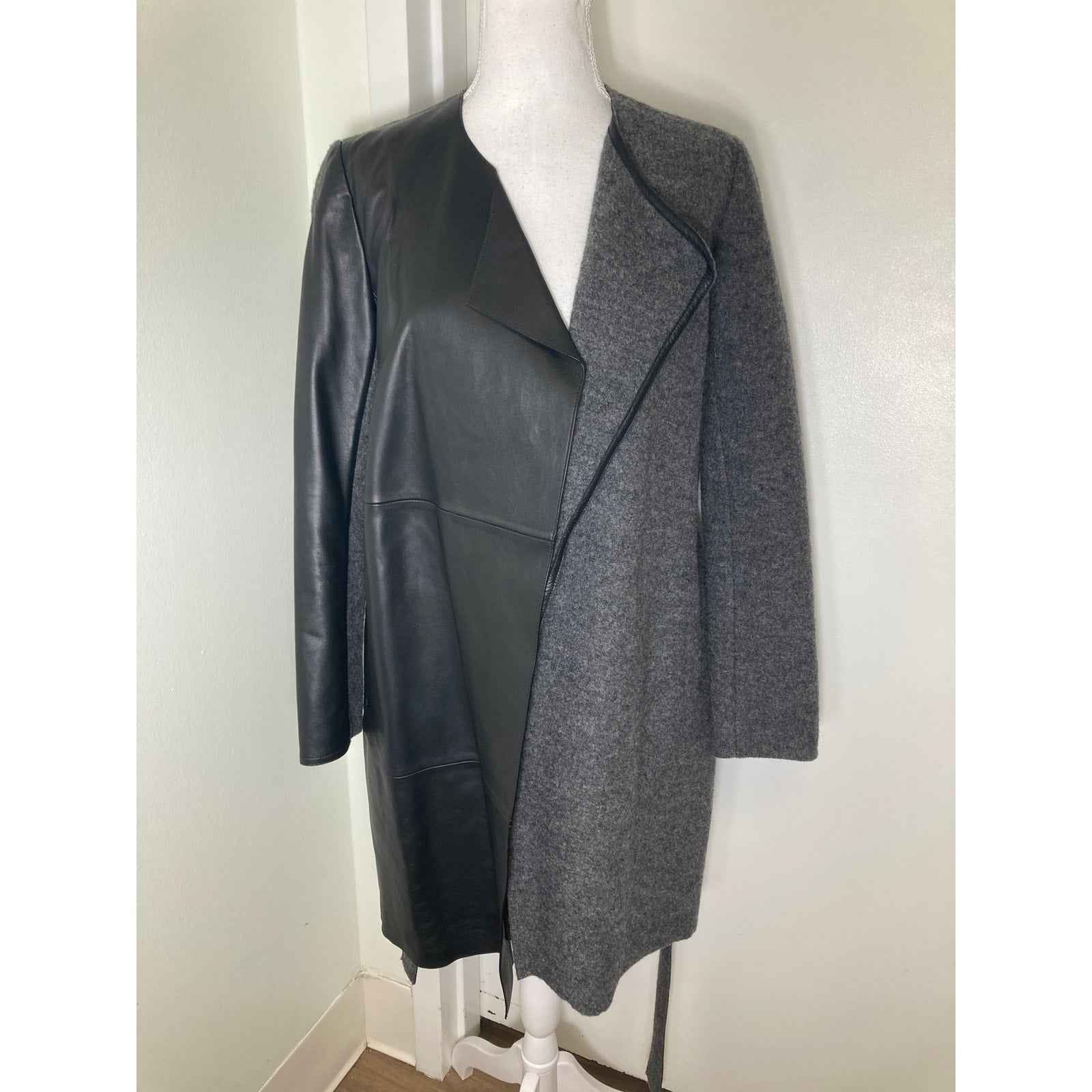 Lafayette Gray and Black Wool and Leather Mixed Media Jacket Sz P (Small)