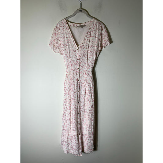 Ann Taylor Loft Pink White Cap Sleeve Button Up Mini Dress Sz 2