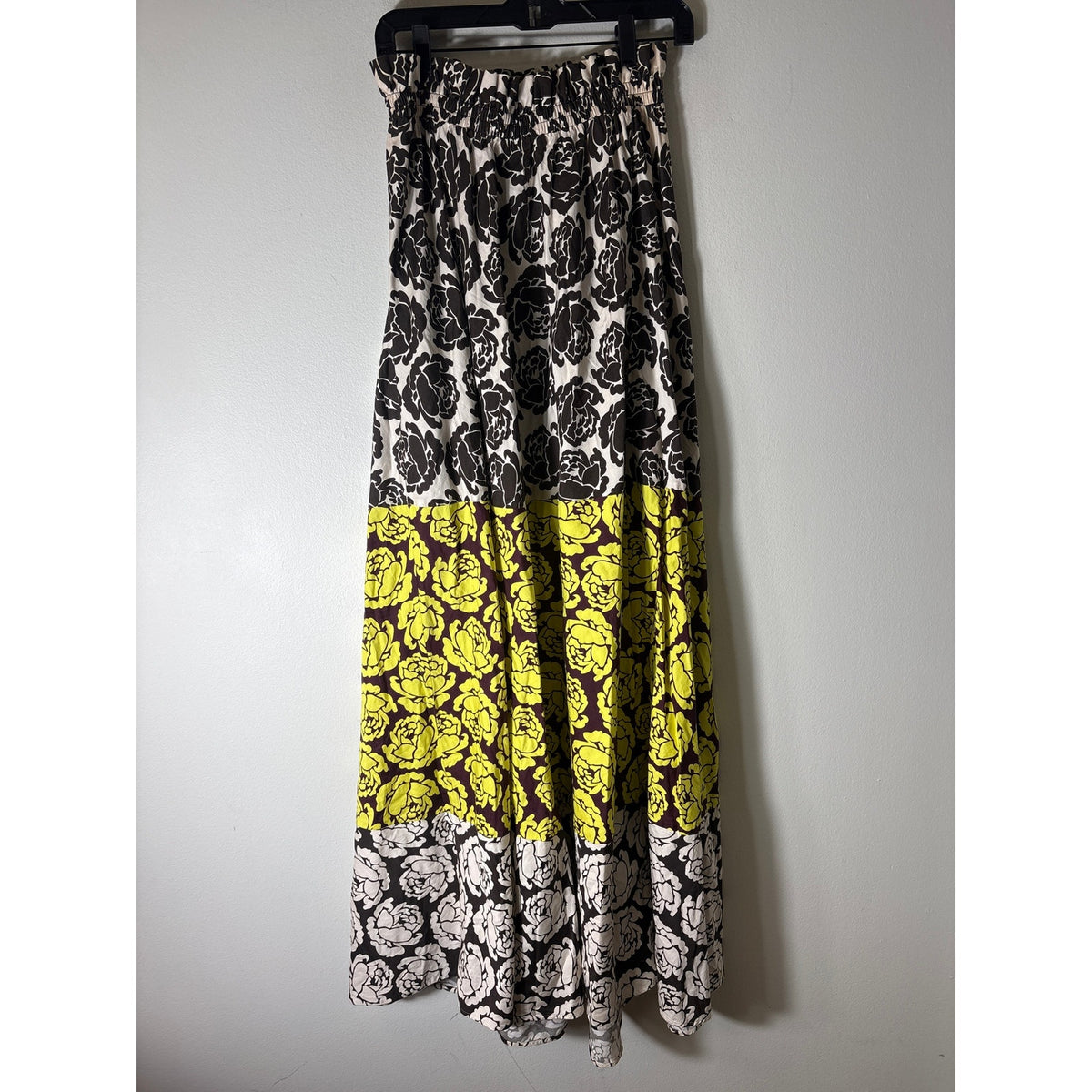 Tory Burch Rose Black/Brown/Yellow Colorblock Maxi Skirt Sz M