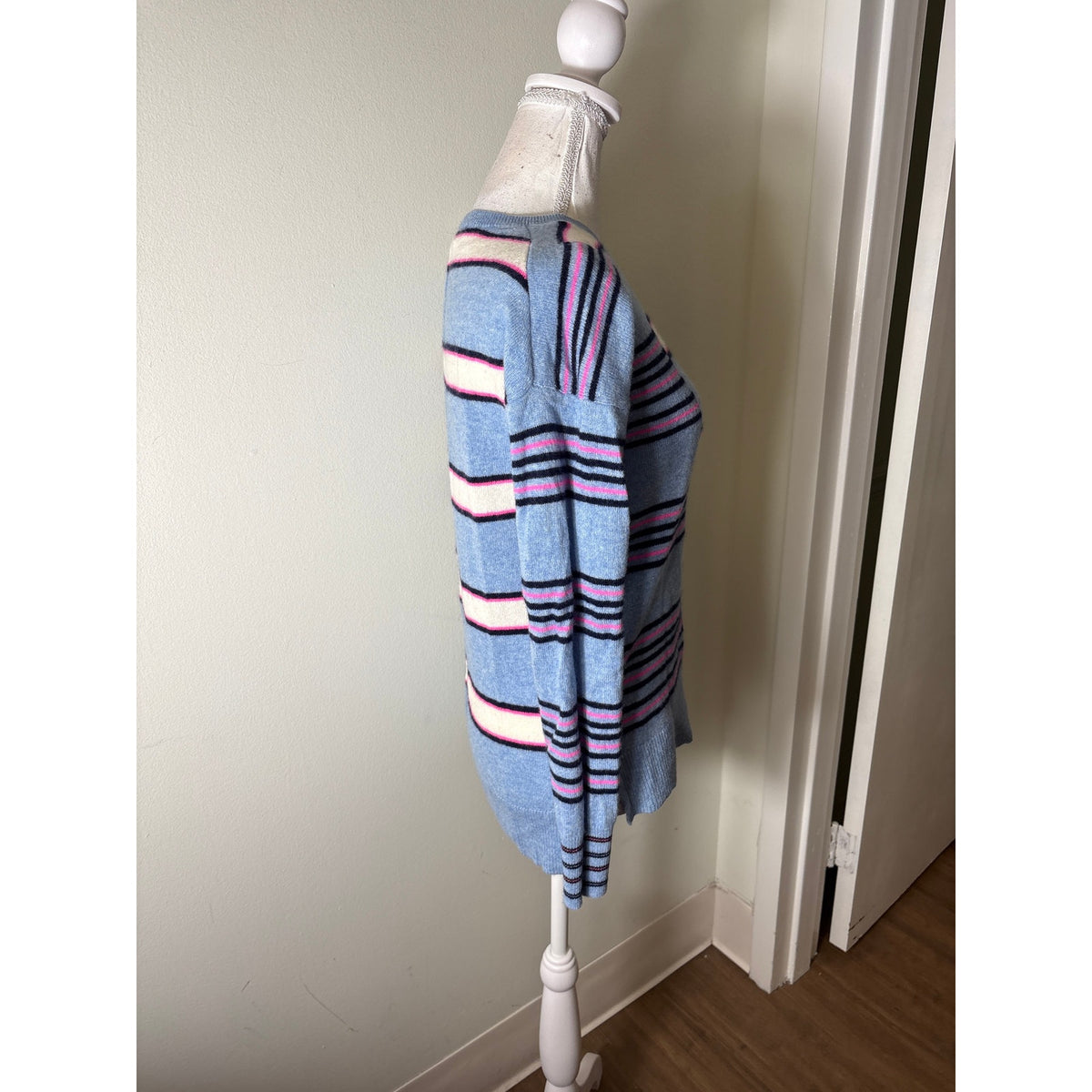 Aqua Blue and Pink Stripe Cashmere Sweater Sz XS