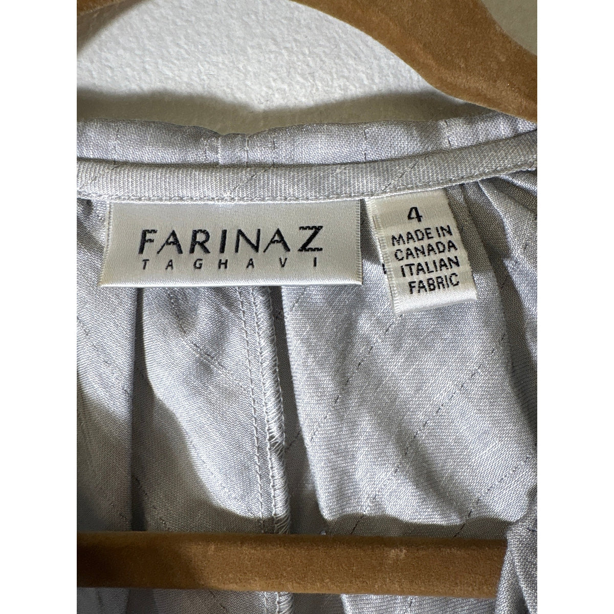 Farinaz Taghavi Silver Gray Long Sleeve Ruffle Cotton Shirt Sz 4