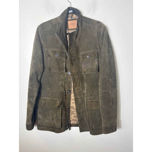 Mens Allen Emonds Dark Green Goat Skin Leather Jacket Sz M
