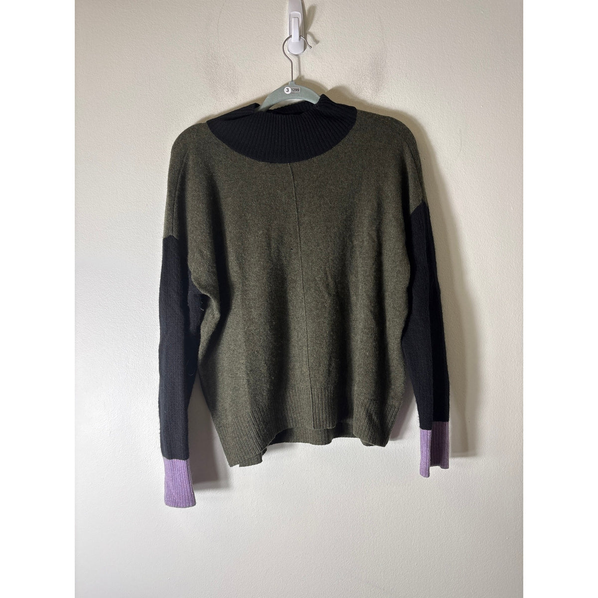Lisa Todd Dark Green Color Block Long Sleeve Cashmere Sweater Sz M