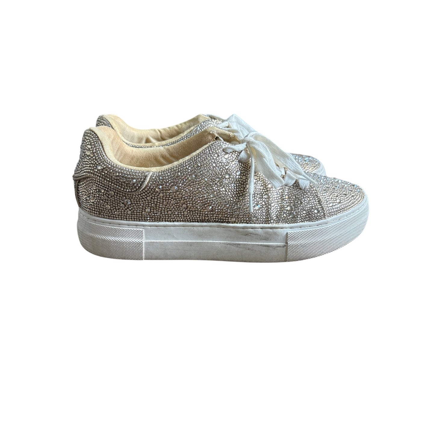Betsey Johnson Gold Rhinestone Tennis Shoes Sz 9.5