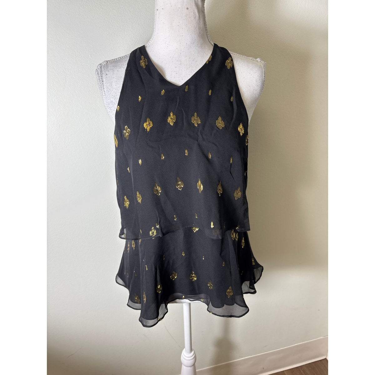 A.L.C Black With Gold Threaded Details Sleevless Top Sz 6