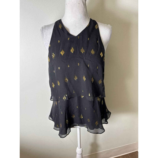A.L.C Black With Gold Threaded Details Sleevless Top Sz 6