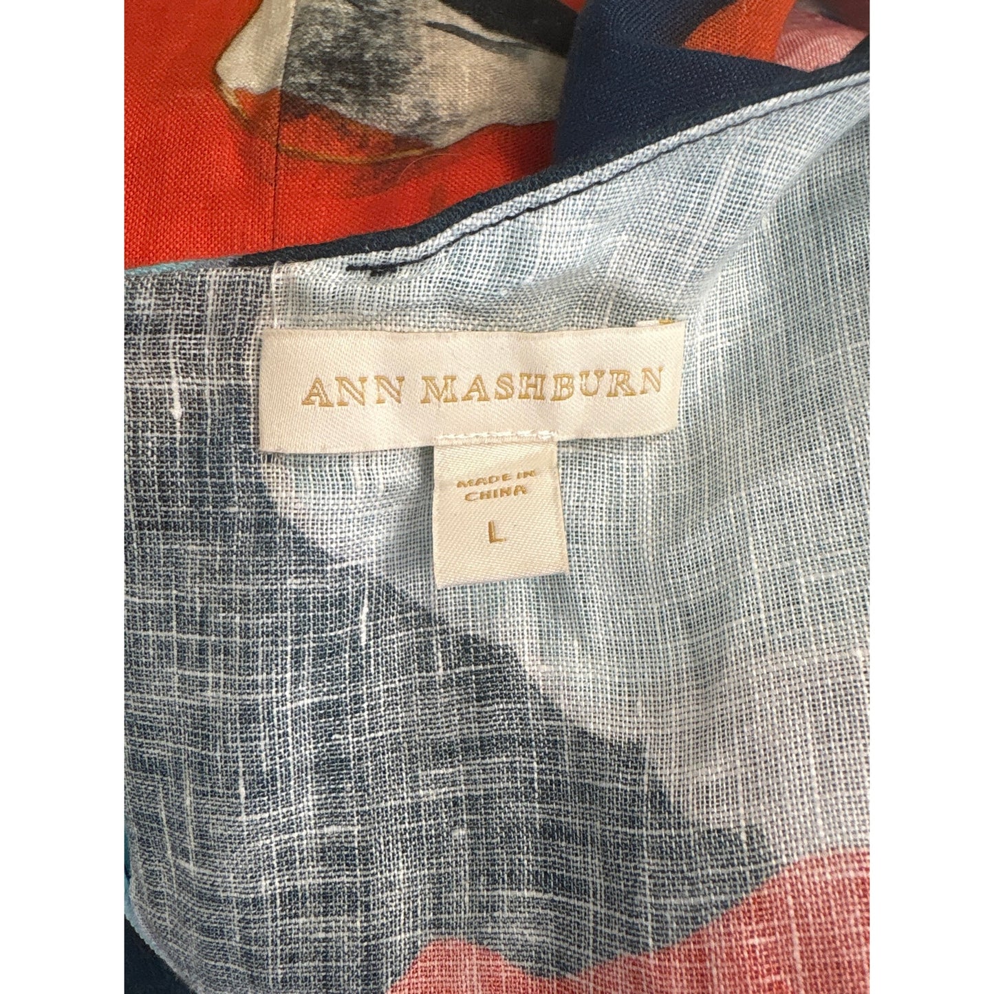 Ann Mashburn Blue Red Cap Sleeve Linen Maxi Dress Sz L