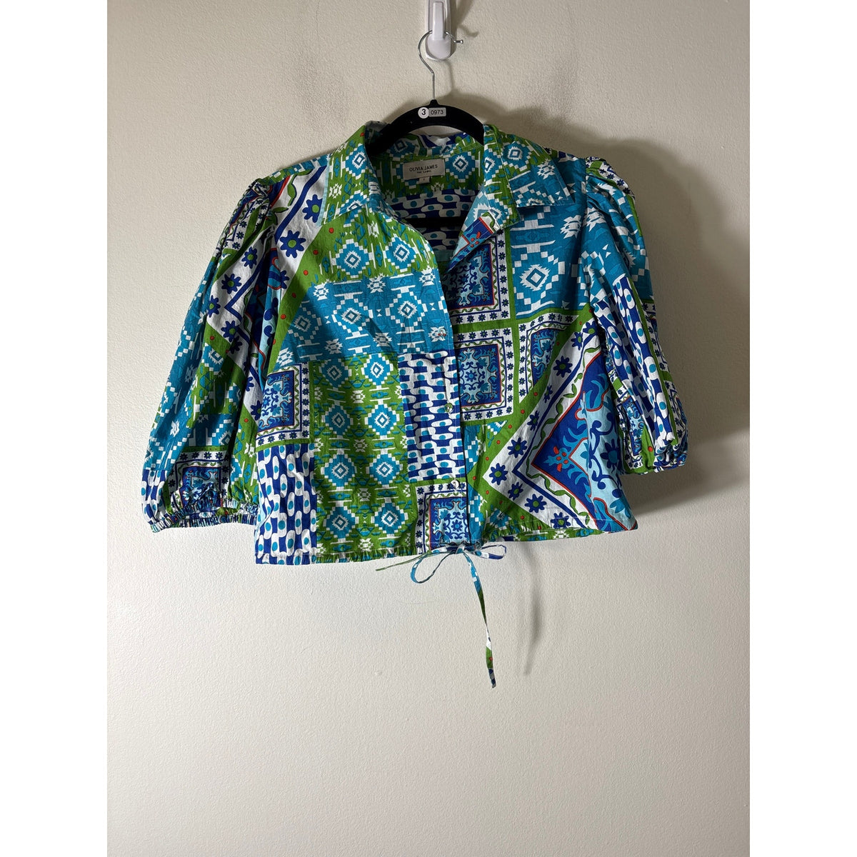 Olivia James Blue Green Long Sleeve Button Up Cotton Shirt Sz S