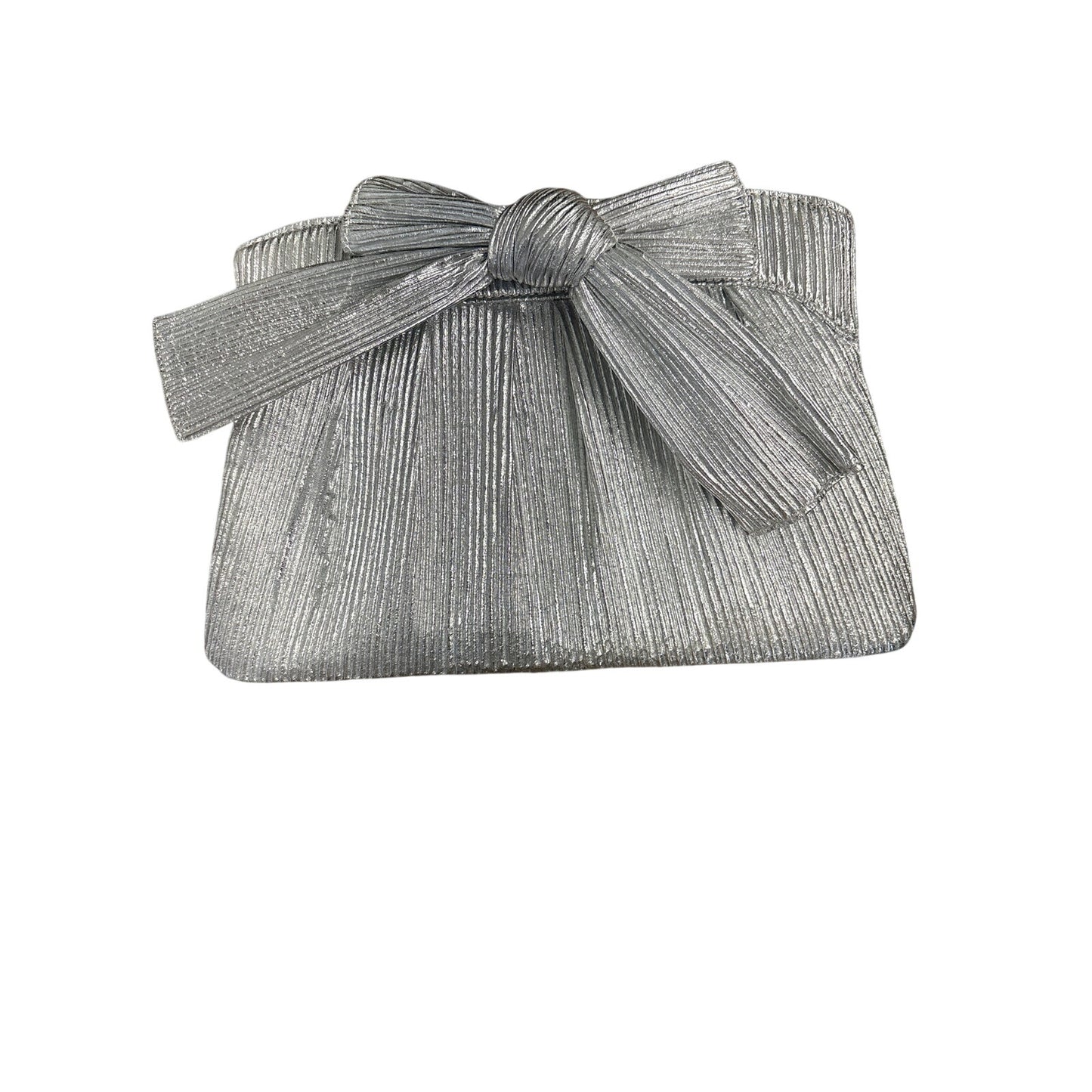NWT J Silver Metallic Bow Clutch Sz 11"x7"