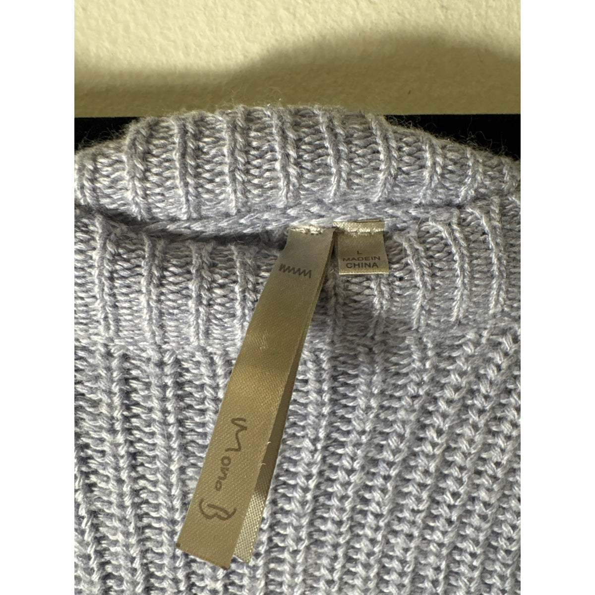 Mono B Blue Gray Long Sleeve Boat Neck Knit Sweater Sz L