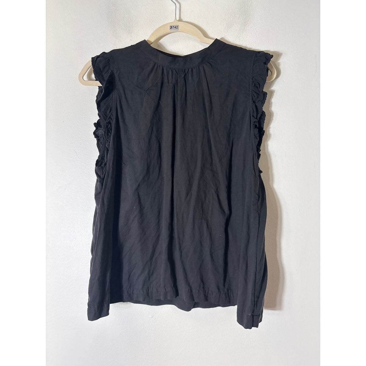 Bella Dahl Black Flutter Sleeve Button Back Top Sz L