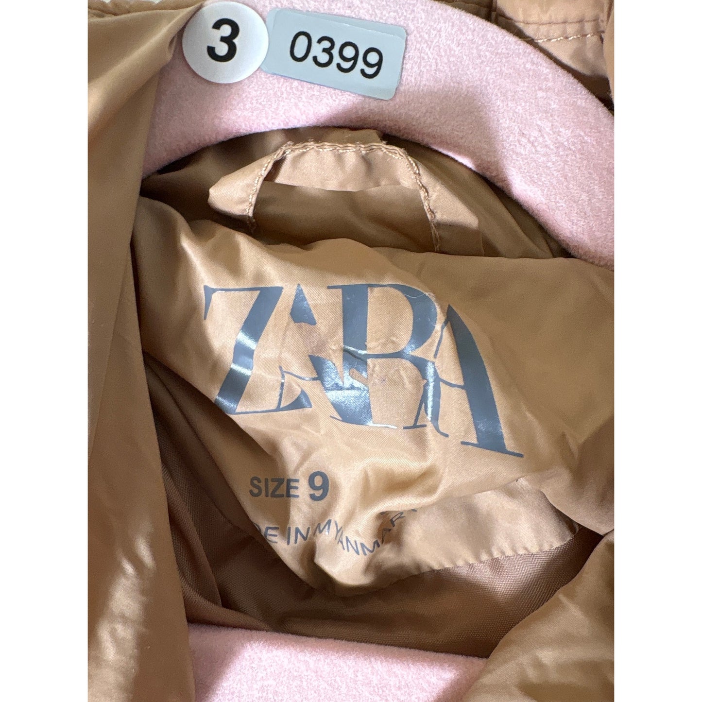 Girls Zara Tan Color Block Long Sleeve Puffy Jacket Sz 9