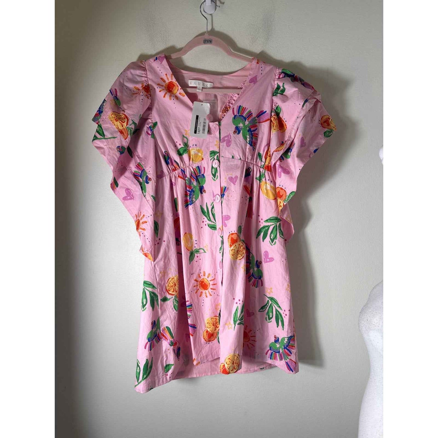 NWT Karlie Pink Tuscan Fruit Cotton Mini Dress Sz S