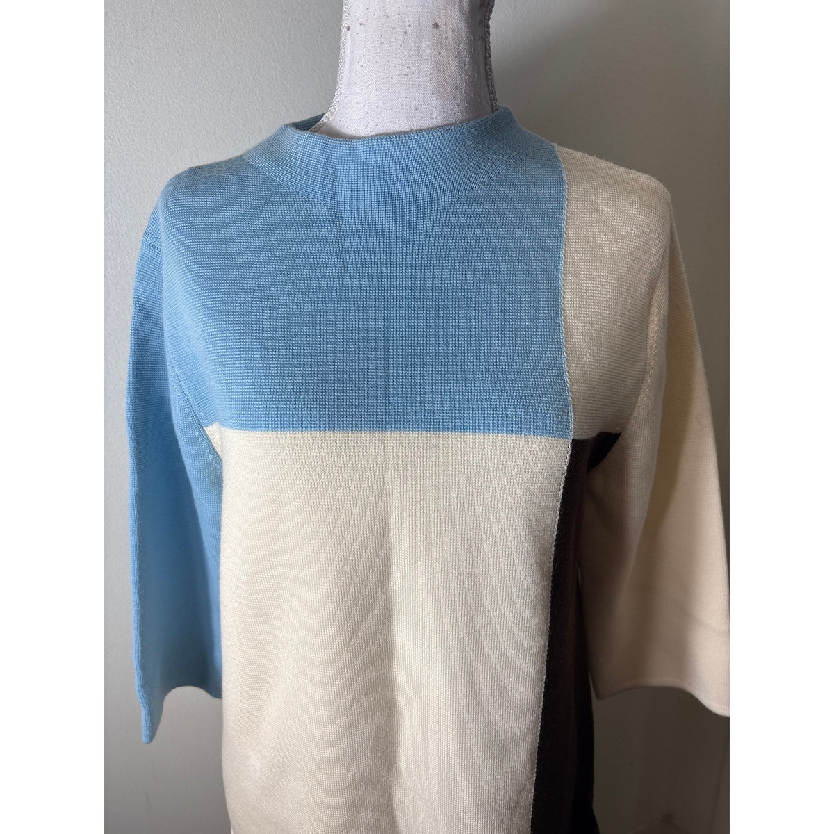 Frances Valentine Light Blue Color Block Long Sleeve Knit Dress Sz M