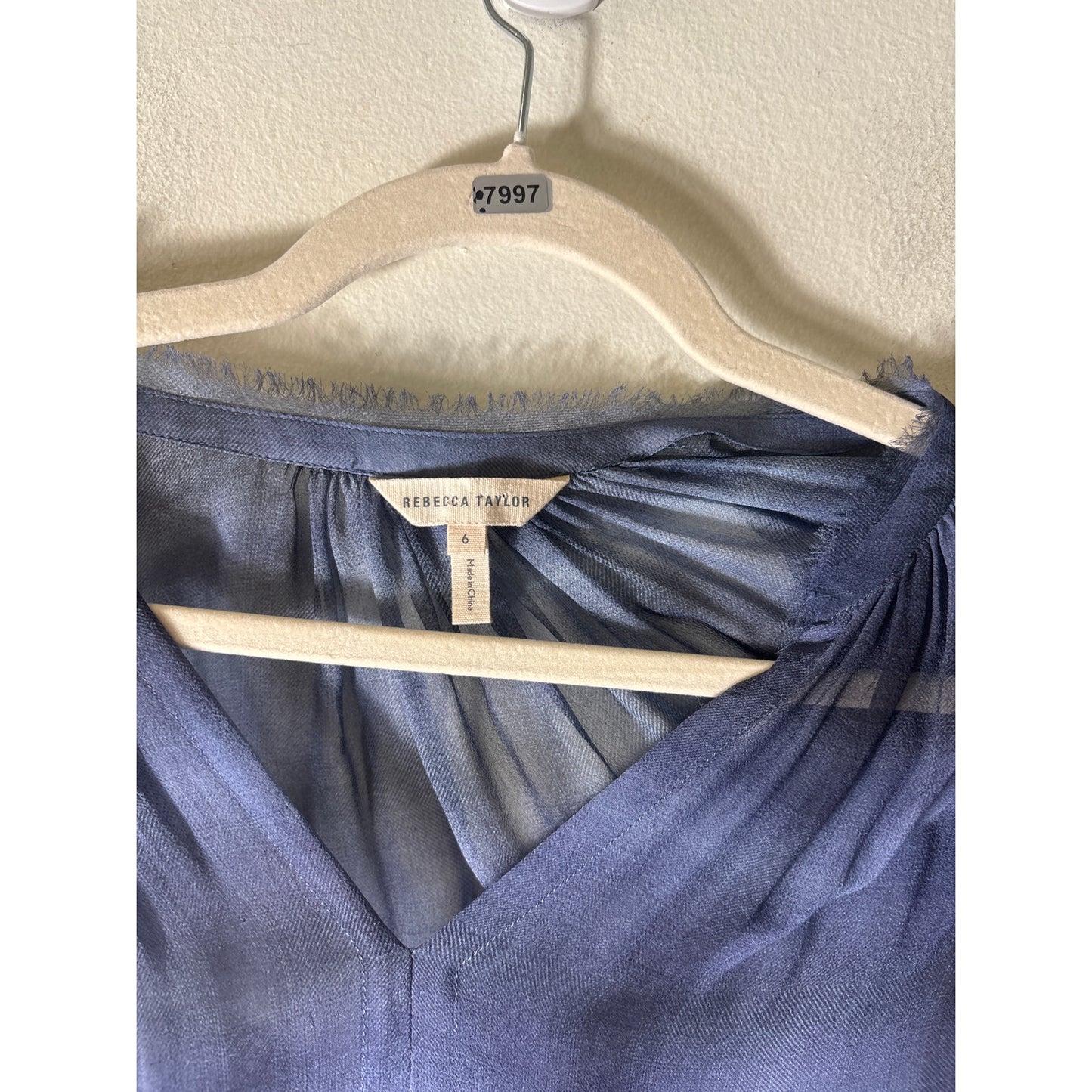 Rebecca Taylor Dusty Navy Long Sleeve Sheer Peplum Top Sz 6