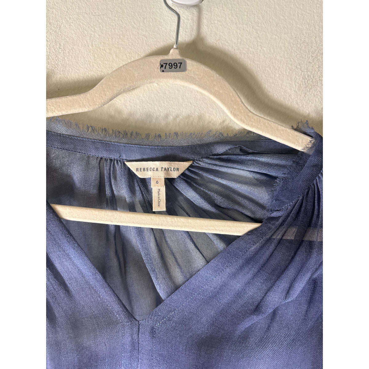 Rebecca Taylor Dusty Navy Long Sleeve Sheer Peplum Top Sz 6