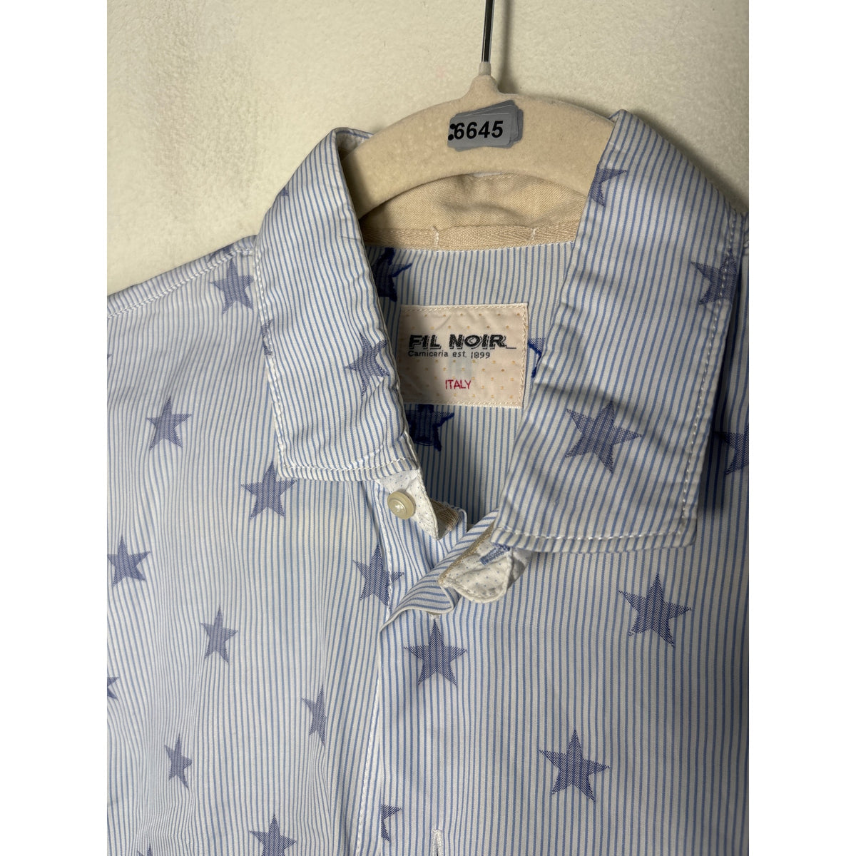 Fil Noir Light Blue Stars and Stripes Long Sleeve Cotton Button Up Sz 38