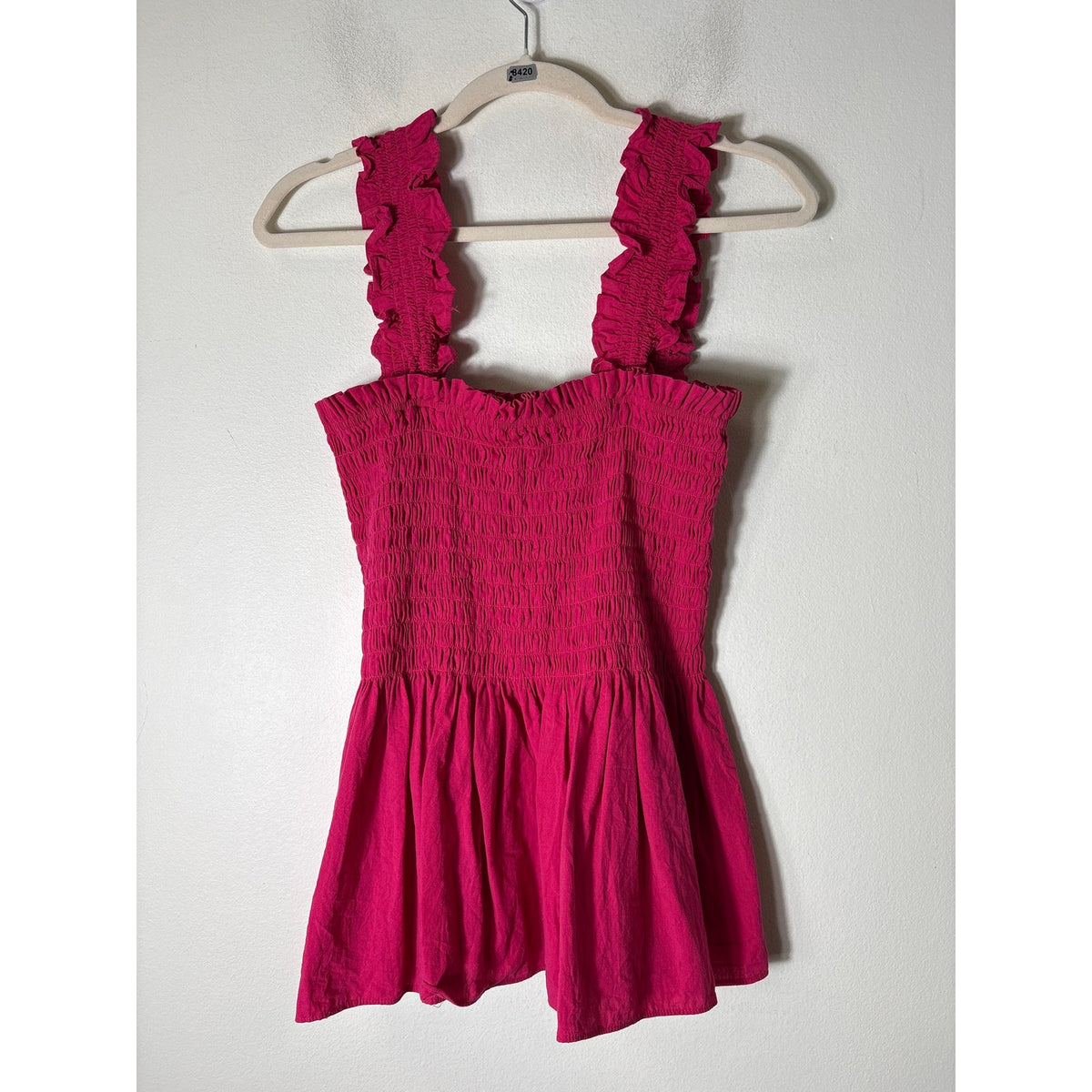Lea and Viola Dark Pink Smocked Peplum Cotton Top Sz M