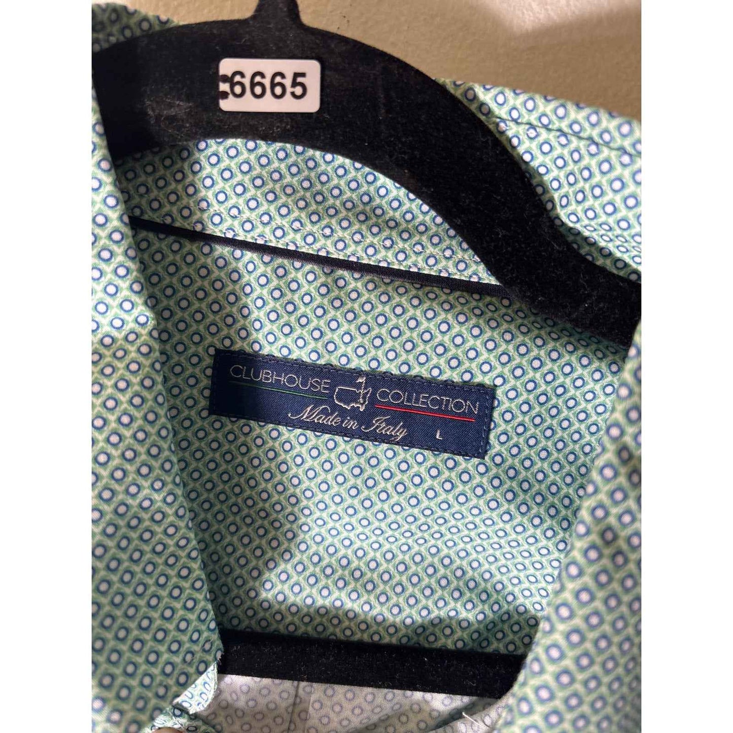 Clubhouse Collection Green and Navy Dot Button Up Shirt Sz L