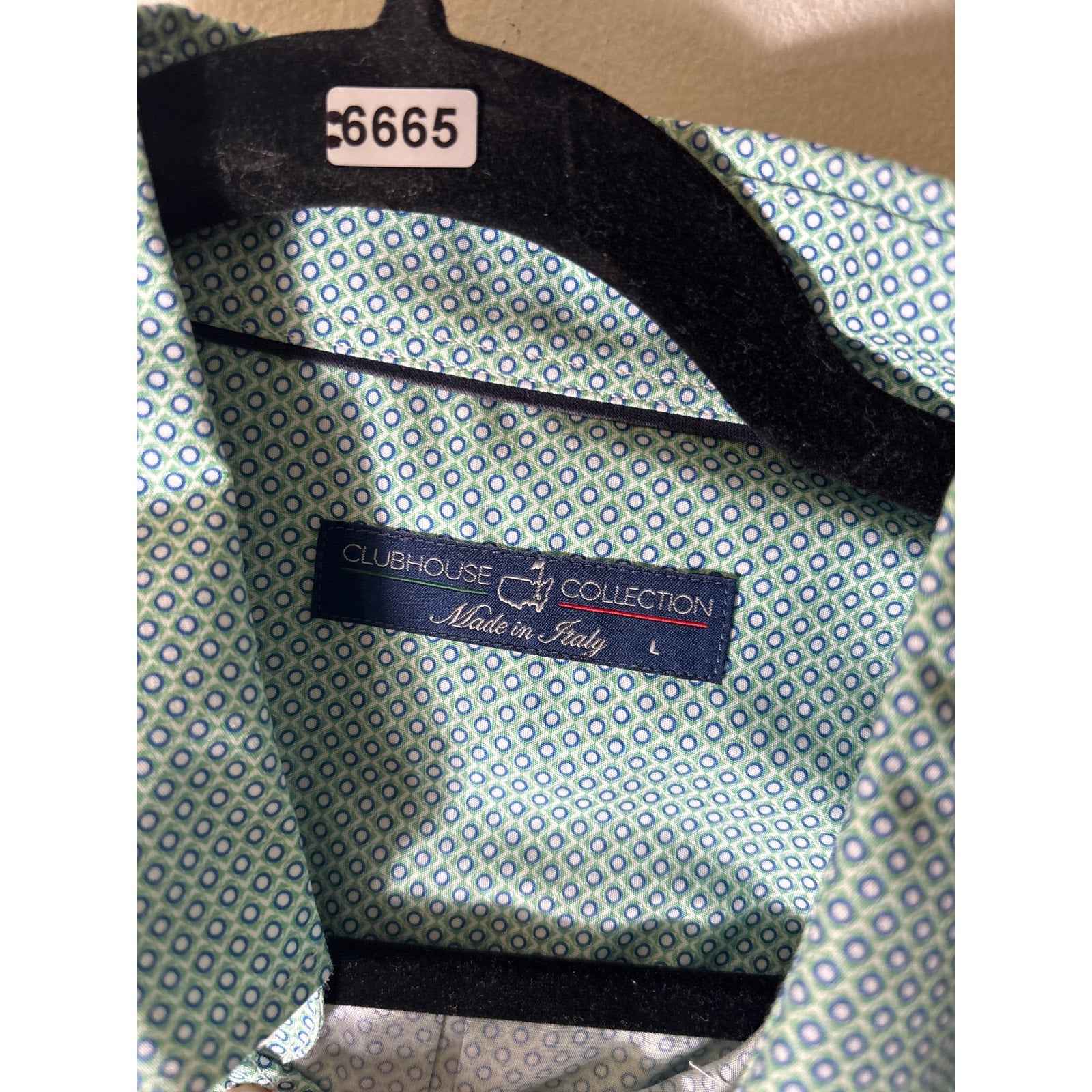 Clubhouse Collection Green and Navy Dot Button Up Shirt Sz L